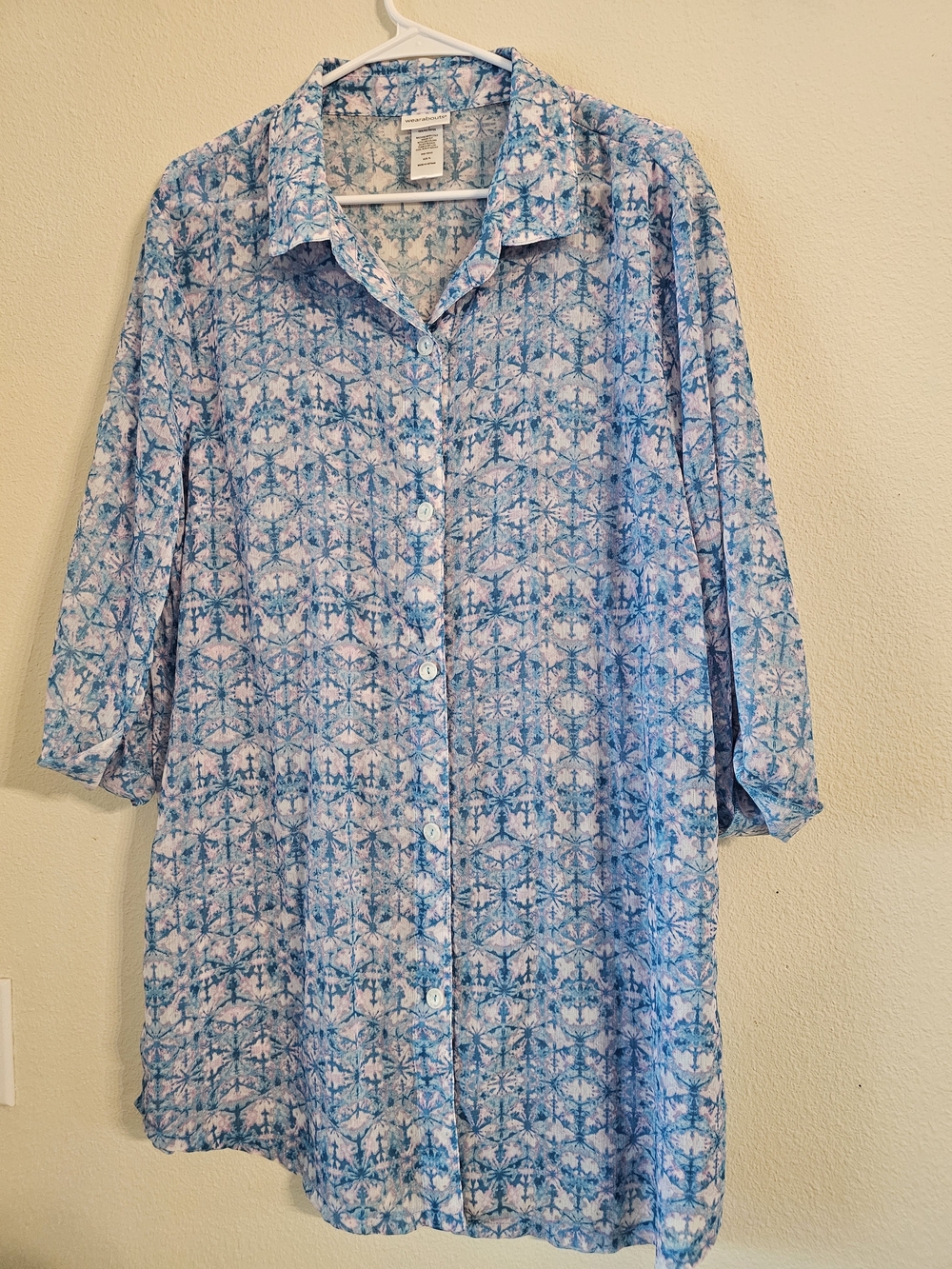Light Blue Patterned Button-Down Shirt - Women's Relaxed Fit